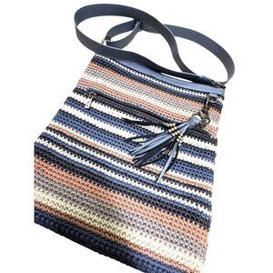 The Sak Striped Crochet Crossbody Bag With Tassel Accent & Adjustable Strap NWOT